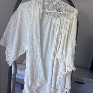 White Lace Trim Women kimono